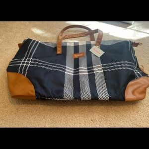 Navy Plaid Weekender Tote